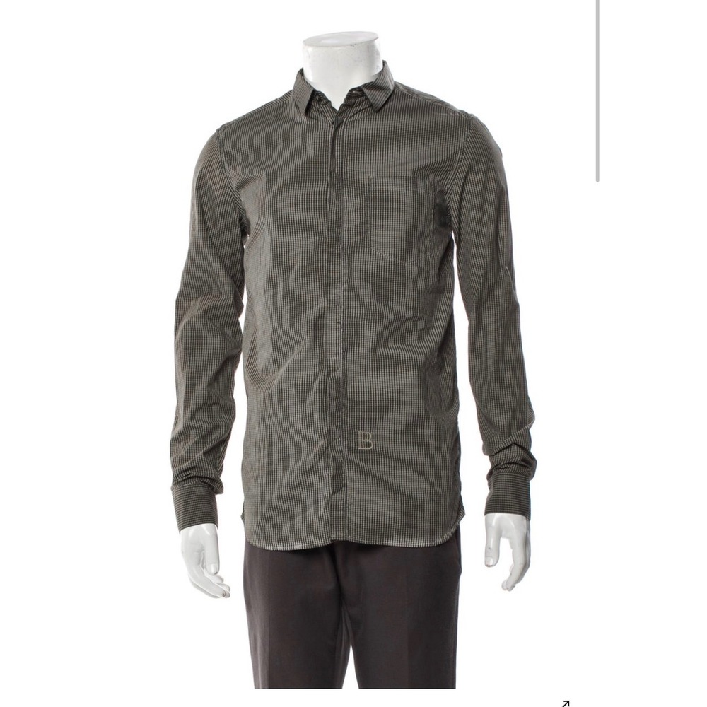 Pierre Balmain Mens Gingham Plaid Shirt Military Green 38 64533058A New